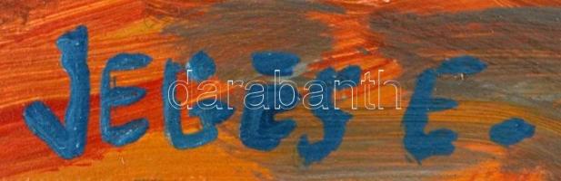 Jeges jelzéssel: Utca részlet. Olaj, falemez, 34×42 cm