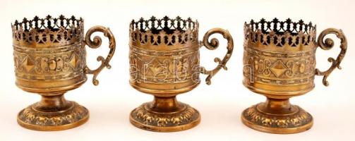cca 1900 3 db aranyozott réz teáspohár fogó / Golded copper teaglass holders