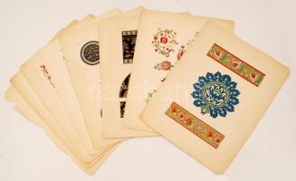 cca 1900 Cahier -VII. füzet, Vidéky János, módszeres szab. kézi rajzolás, motívumos lapok, 10db, 36x28cm