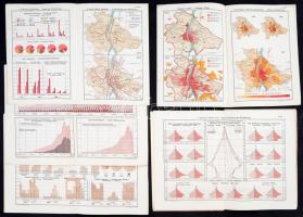 1905 Budapesti vonatkozású népességgel kapcsolatos térképek,  dr. Thirring Gusztáv, 13db 27x20cm és 27x38cm