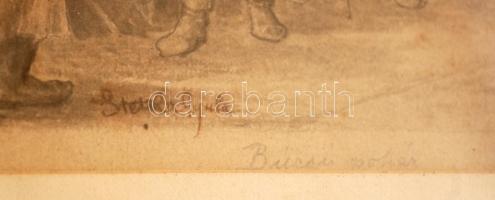 Stettka jelzéssel: Búcsúpohár. Vegyes technika, papír, üvegezett keretben, 12x16 cm