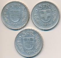 Svájc 1932-1967. 5Fr Ag "Helvetia" 3xklf évszám T:2
Switzerland 1932-1967. 5 Francs Ag &q...