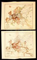 cca 1910-30 Európa a Renaissance és Mátyás király korában + Európa a reformatió korában, Kogutowicz Manó,  térképek a Magyar Földrajzi Intézet kiadásában, 2db,  31x37cm