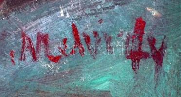 Olvashatatlan jelzéssel: Ház a hegyoldalon. Olaj, falemez, 32×32 cm