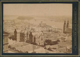 cca 1880 Budapest, I. ker., Kilátás a Margit hídra, keményhátú fotó Weinwurm Antal műterméből, 11x16 cm