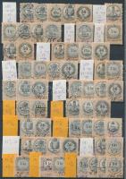 1881 114 db magyar okmánybélyeg, fogazatvariációkkal, berakólapon