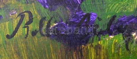 Balla jelzéssel: Vízparti házak. Olaj, farost, 36×42 cm