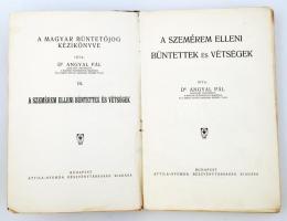 Dr. Angyal Pál: Szemérem elleni buntettek és vétségek. A magyar büntetojog kézikönyve XIV.  Bp., 1937, Attila nyomda 192 p. Korabeli, amatőr vászonkötésben. Az eredeti papírborító beragasztva.