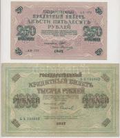 Orosz Birodalom 1917. 250R + 1000R + Szocialista Szövetségi Szovjet Köztársaság 1918. 5000R T:III,III- Russian Empire 1917. 250 Rubles + 1000 Rubles + Russian Socialist Federated Soviet Republic 1918. 5000 Rubles C:F,VG