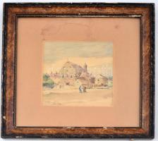 Olvashatatlan jelzéssel: Tatai Kapucinus Plébánia. Akvarell, papír, üvegezett keretben, 19×18 cm