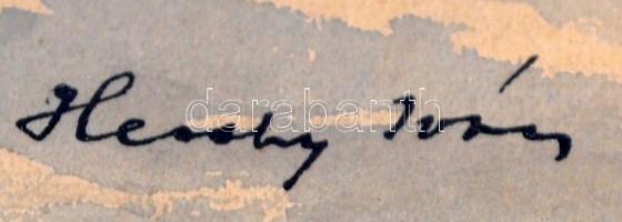 Hessky Iván (1890-1950): Piac a főtéren. Akvarell, papír, jelzett, üvegezett keretben, 14×25 cm