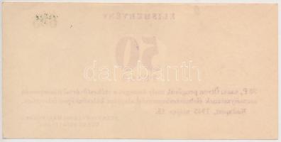 Budapest 1945. 50P elismervény "Székesfővárosi házinyomda üzemi bizottsága" T:I,I- hajtatl...