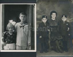 cca  1920-40 Vegyes, elsősorban gyermekeket ábrázoló egyenruhás fotók, 8db, cca 13x9cm