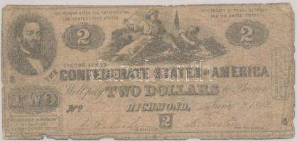 Amerikai Konföderációs Államok / Richmond 1862.06.02. 2$ T:IV Confederate States Of America / Richmond 02.06.1862 2 Dollars C:G