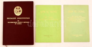 Socialist Constitution of The Democratic Peoples Republic of Korea. Pyongyang, 1975, Foreign Languages Publishing House. Hardcover. Also: Kim Il Sung. The tasks of the Korean communists & The Grat Idea of Lenin on the national liberation struggle in colonies in the east is triumphing. Pyongyang, 1970-72, Foreign Languages Publishing House. Paperback editions.