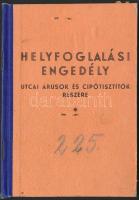 1946 Helyfoglalási engedély utcai árusok és cipőtisztitók részére, arcképes, pp.:12, 14x15cm