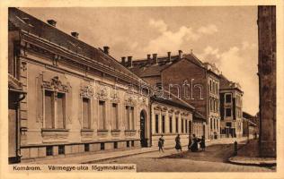 Komárom, Komárno; Vármegye utca, főgimnázium, kiadja Spitzer Sándor / street, grammar school