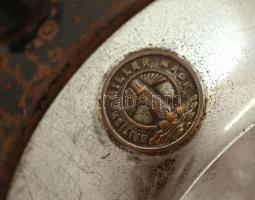 Jelzett (British Miller Made) régi motorkerékpár lámpa, rozsdás, égő nélkül, 16×12 cm