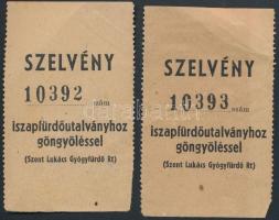 1944 Szelvény iszapfürdőutalványhoz göngyöléssel, 2db, 7x4cm