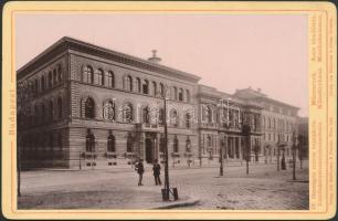 1887 Budapest, Országos minta rajziskola. Műcsarnok. Zene Akadémia. Keményhátú fotó, Römmler-Jonas, Dresden, 11x17cm