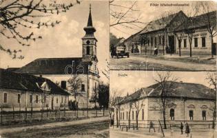 Kecel, Főtér hitelszövetkezettel, automobil, Római Katolikus templom és plébánia, Zárda (r)