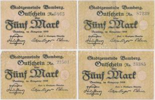 Németország / Weimari Köztársaság / Bamberg 1918. 5M (4x) T:III Germany / Weimar Republic / Bamberg 1918. 5 Mark (4x) C:F