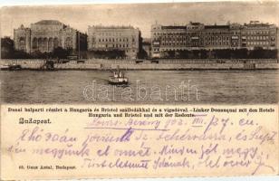 Budapest V. Hungária és Bristol Szállodák, gőzhajó, kiadja Ganz Antal (vágott / cut)