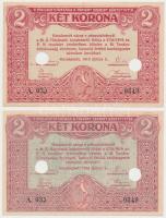 Kecskemét 1919.06.05. 2K lyukasztva, azonos sorszámú hamisítványok / fakes (2x) T:I