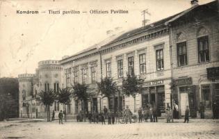 Komárom, Komarno; Tiszti pavillon, Koczor Gyula. Gregosits Géza üzletei / officers' pavilion, shops (fl)
