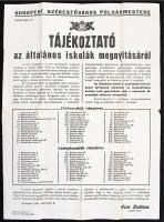 1945 Tájékoztató az általános iskolák megnyitásáról, Budapest Székesfőváros polgármestere, hajtogatva, 63x46cm