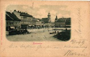 1899 Kolozsvár, Cluj;  Közúti vasút, Gergely Ferenc üzlete, Európa Kávéház, Kiss Ernő üzlete, kiadja Gibbon Albert / street railway, shops, coffe shop (EK)