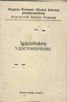 1945 Magyar katonai (Budai körzet) parancsnokság magyar-orosz nyelvű fényképes igazolvány