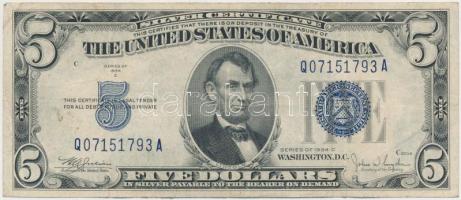 Amerikai Egyesült Államok 1934C 5$ "Abraham Lincoln" kék pecséttel T:III 
USA 1934C 5 Dol...