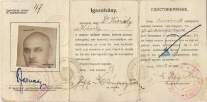 1945 Magyar katonai (Budai körzet) parancsnokság magyar-orosz nyelvű fényképes igazolvány