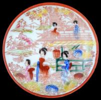 Jelzett távol keleti kosár, és kis tálka (4db), kézzel festett, hibátlan, váza jelzés nélkül, m:14 c...