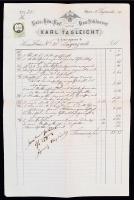 1871 Kais. Kön. Hof - Bau Schlosser, Karl Tagleicht díszes, címeres számla, okmánybélyeggel (5kr.), 39x25cm