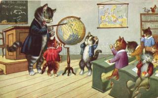 Cat school, Arthur Thiele style postcard, WSSB Series