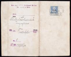 1906 Iparengedély kárpitosnak kiállítva Bécsben kiállítva, száraz pecséttel és okmánybélyeggel ellát...