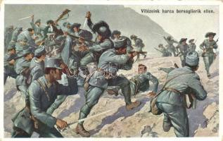 Vitézeink harca bersaglierik ellen / Austrian-Hungarian alpine unit against Italian Bergjäger infantry Emge Nr. 144 artist signed