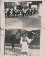 1927 Taszári lovasbandérium, illetve annak egyik tagja lova mellett. 2 db fotó. 14x9 cm.