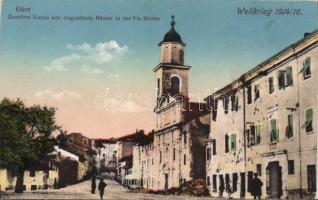 Gorizia, Görz; Weltkrieg 1914-15. Zerstörte Kirche und eingestürzte Häuser in der Via Stretta / damaged street view