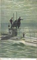 Ellenség a láthatáron, Der Feind in Sicht / K.u.K. navy, submarine, art postcard