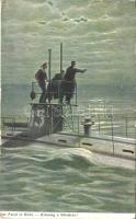 Ellenség a láthatáron, Der Feind in Sicht / K.u.K. navy, submarine, art postcard