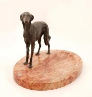 Jelzés nélkül: Agár. Bronz, márvány névjegykártya talapzaton, h:24 cm, m:16 cm