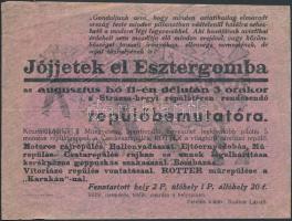 cca 1930 Szórólap az esztergomi repülőbemutatóról, kissé viseltes állapotban, 12x16cm