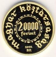 2001. 20000Ft Au 6,982g "Magyar pénzverés.." T:PP R! Csak 3000db! Tanúsítvánnyal, díszdobo...
