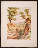 Sostarics Lajos (1896-1968): Petneházi rét. Akvarell, papír, jelzett, kartonra kasírozva, 27x20 cm