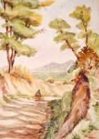 Sostarics Lajos (1896-1968): Petneházi rét. Akvarell, papír, jelzett, kartonra kasírozva, 27x20 cm