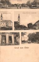 Ókér, Zmajevo; piactér, Szerb templom, Evangélikus templom, vasútállomás, Jakob Schuardt üzelete / market square, Serbian church, Lutheran church, railway station, shop (EB)