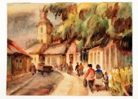 Jelzés nélkül: Sétálók. Akvarell, papír, kartonra kasírozva, 20x26 cm